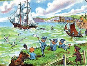 Clipper Prints: Brownies waving farewell to the Brownie crew of Sea Maiden