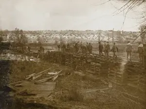 Sleepers Prints: Brtish troops constructing a railway track, WW1
