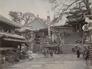 Bucket and barrel shop outside temple entrance, Yokohama, Ja Bucket and barrel shop outside temple entrance, Yokohama, Ja