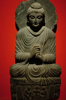 Pergamon Gallery: Buddha statue with dharmachakra mudra gesture. 2nd-3rd centu