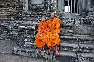 Buddhist Monks at Angkor Wat Temple, Siem Reap, Cambodia