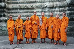 Temples Prints: Buddhist Monks at Angkor Wat Temple, Siem Reap, Cambodia
