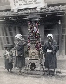 Buddhist pilgrims with portable altar, Japan, c. 1880 s