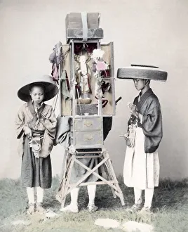 Buddhist pilgrims with a portable altar, Japan, c. 1890