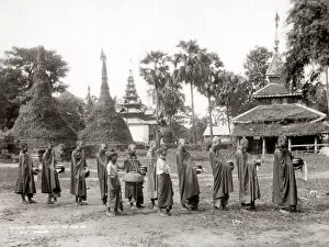 Myanmar Collection: Buddhist priests collecting alms, Burma, Myanmar