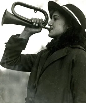 Zeppelin Gallery: Bugler blowing All Clear after Zeppelin air raid, WW1