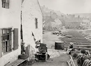 Buidling work along the seafront in Staithes, Yorkshire