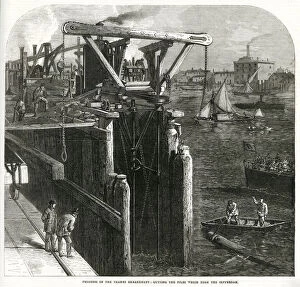 Piles Gallery: Building a Cofferdam, Thames Embankment Improvements 1866