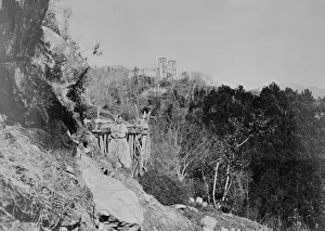 Mountainside Prints: Buildings and figures on mountainside