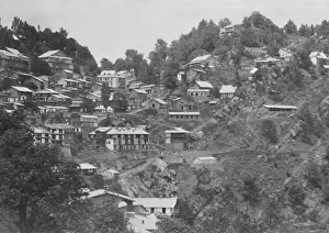 Murree Prints: Buildings on a hillside, India