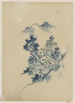 Nestled Prints: Buildings nestled among trees in a mountain valley