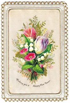 Bunch of flowers on a fabric New Year card