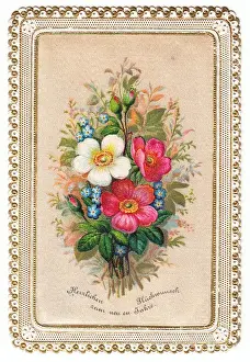 Rosebuds Prints: Bunch of flowers on a German New Year card