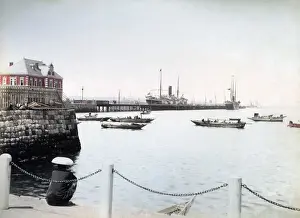 New Images May Prints: Bund, Yokohama with steam ships, Japan, circa 1880s. Date: circa 1880s