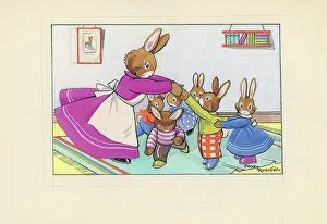 Bunnies playing as children