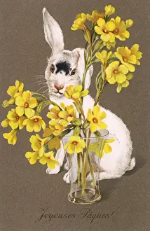 Bunnies Prints: Bunny & Flower Vase
