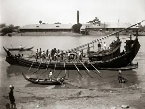 Burmese Prints: Burma (Myanmar) circa 1890 - Burmese paddy boat