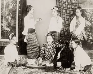 Recreation Prints: Burmese lady and her attendants, Burma, Myanmar
