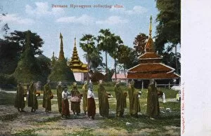 Alms Gallery: Burmese monks (hpongyees) collecting alms, Burma