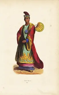 19thcentury Prints: Burmese nobleman in embroidered robes, hat, and slippers