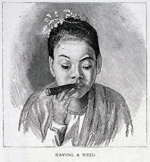 Burma Collection: Burmese Woman Smokes, Rangoon