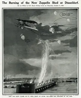 Exploded Prints: Burning of Zeppelin shed at Dusseldorf by G. H. Davis