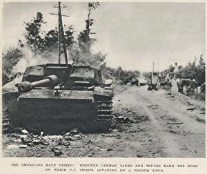 Burnt out German tank, Normandy; Second World War, 1944