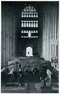 Burying the stalls of Canterbury Cathedral Nave, Sept 1939
