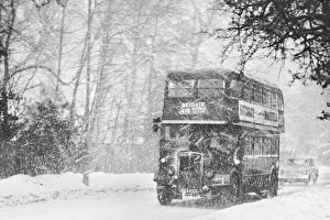 Snowing Prints: Bus in snow blizzard, en route to Reigate, Surrey