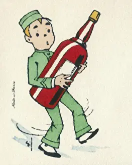 Business card design, bell boy with bottle