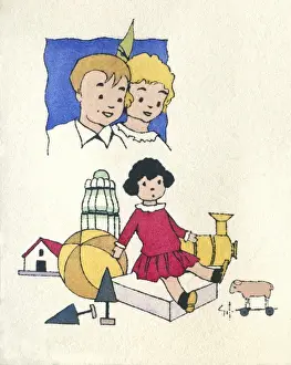Business card design, children with toys