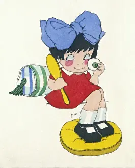 Business card design, cute girl with powder puff