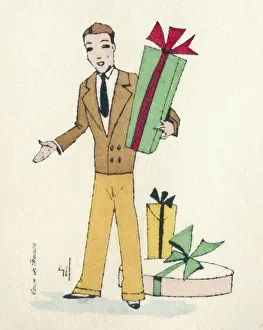 Business card design, man with presents