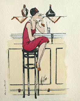 Business card design, woman on a bar stool