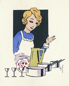 Business card design, woman in a kitchen