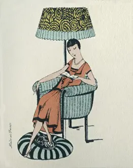 Footstool Prints: Business card design, woman reading