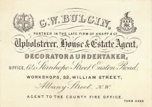 Albany Collection: Business card, G W Bulgin, undertaker, London