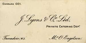 Business card, J Lyons & Co Ltd, Mr O Engelsen