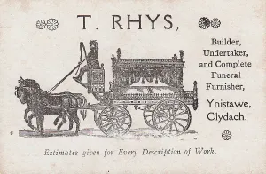 Bereavement Prints: Business card, T Rhys, undertaker, near Swansea, Wales