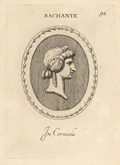 Berries Prints: Bust of a Bacchante in a band of ivy leaves and berries