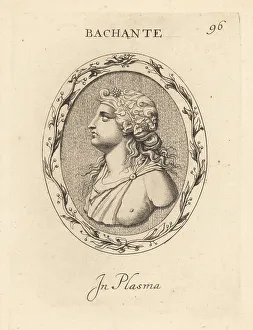 Berries Prints: Bust of a Bacchante in a band of ivy leaves and berries
