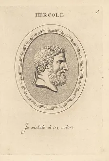 Mortal Prints: Bust of bearded Hercules with laurel wreath