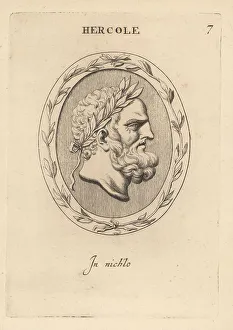 Mortal Prints: Bust of bearded Hercules with laurel wreath