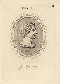 Faun Prints: Bust of a Faun Bacchante, in vine wreath with grapes