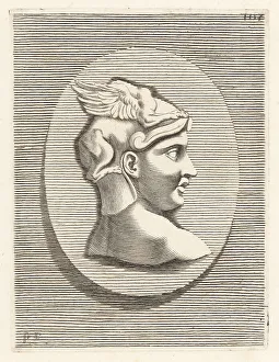 Etienne Picart Prints: Bust of a male figure wearing a helmet decorated with a sphinx