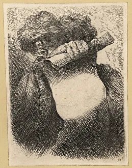 David Deuchar Prints: Bust of a man holding a banderole, wearing a turban with plumes