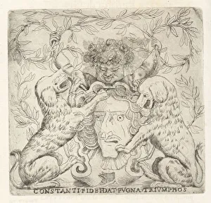 Bust of a man with rose-crowned putto holding crowns of laurel