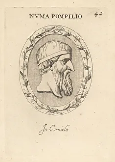 Carnelian Prints: Bust of Numa Pompilius, legendary second king of Rome