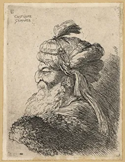 David Deuchar Prints: Bust of an old man with beard wearing a turban, 17th century