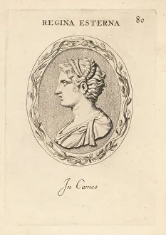 Gemstone Prints: Bust of a queen in red on white cameo